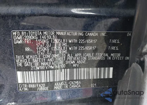 2021 Toyota Rav4 Xle z USA, uszkodzony, nr VIN 2T3W1RFV7MW148100